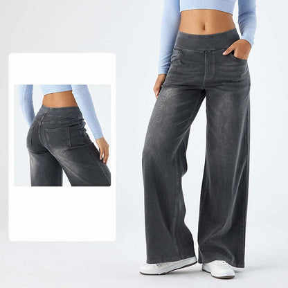 Damen High-Waist Jeans Weites Bein Knöchellang | Casual Streetwear