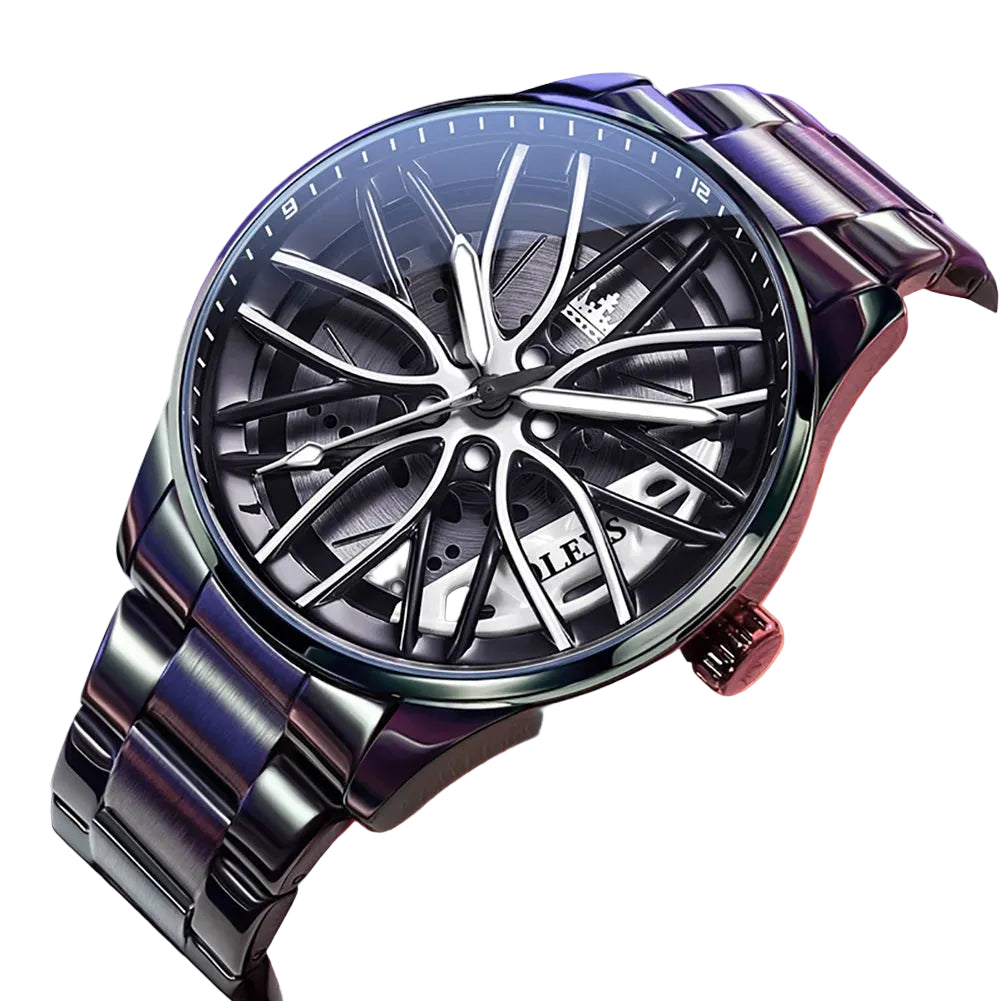 OLEVS Herrenuhr Racing Quarzuhr – Edelstahl Wasserdicht Leuchtzeiger 40mm