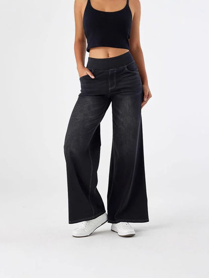 Damen High-Waist Jeans Weites Bein Knöchellang | Casual Streetwear