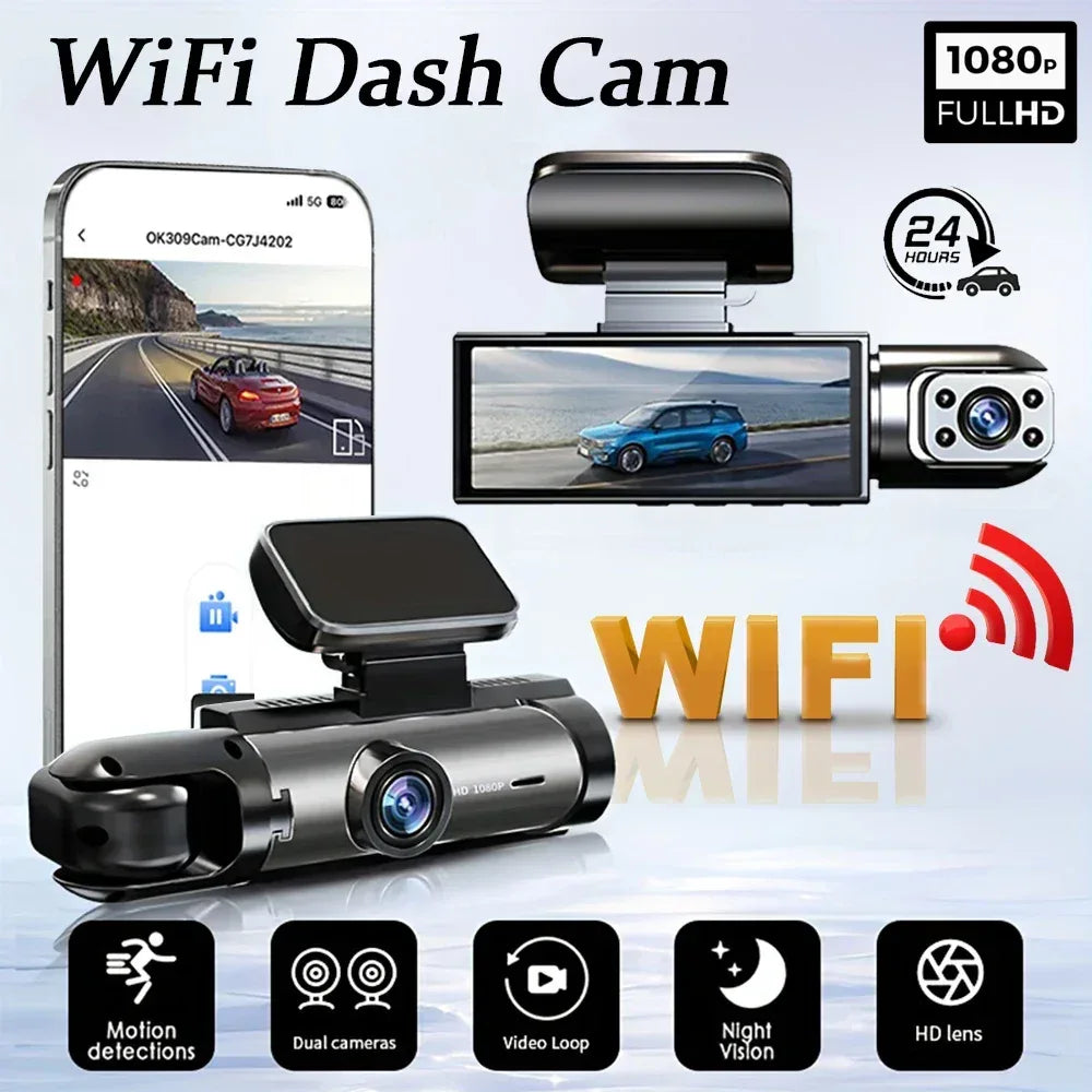 Dashcam 1080P Dual-Kamera WiFi – IR-Nachtsicht, Loop-Aufnahme, Weitwinkel, vorne & innen - FUXLShop