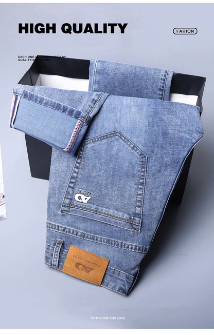 Frühlings-Herren-Jeans in Hellblau, schmal, stilvoll, lässig, Stretch-Stoff, Denim-Hose, klassische Hose, Rauchgrau - FUXL-Shopify 