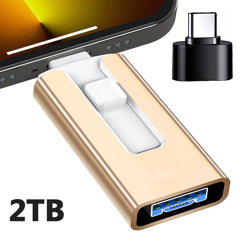 4-in-1 OTG USB 3.0 Flash Drive 2TB Gold – Speicherstick für iPhone & Android