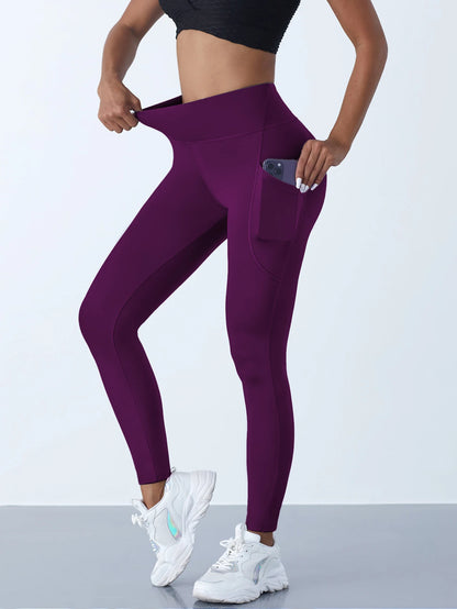 Neue Hohe Taille frauen Leggings Stretch Yoga Hosen Strumpfhosen Mit Taschen Push-Up Fitness Laufsport Einfarbig Hosen - FUXL-Shopify 