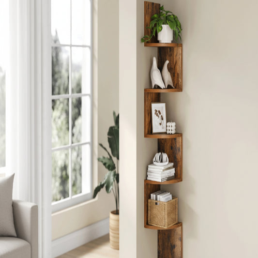 Eckregal 5 Ebenen Weiß – Wandregal Schweberegal für Bücher & Pflanzen, Schlafzimmer & Wohnzimmer