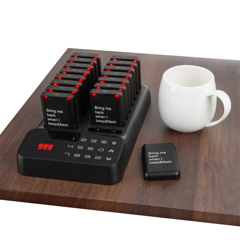 Drahtloses Pager-Rufsystem für Restaurant, Bar & Café – 10 oder 16 Empfänger, EU-Stecker