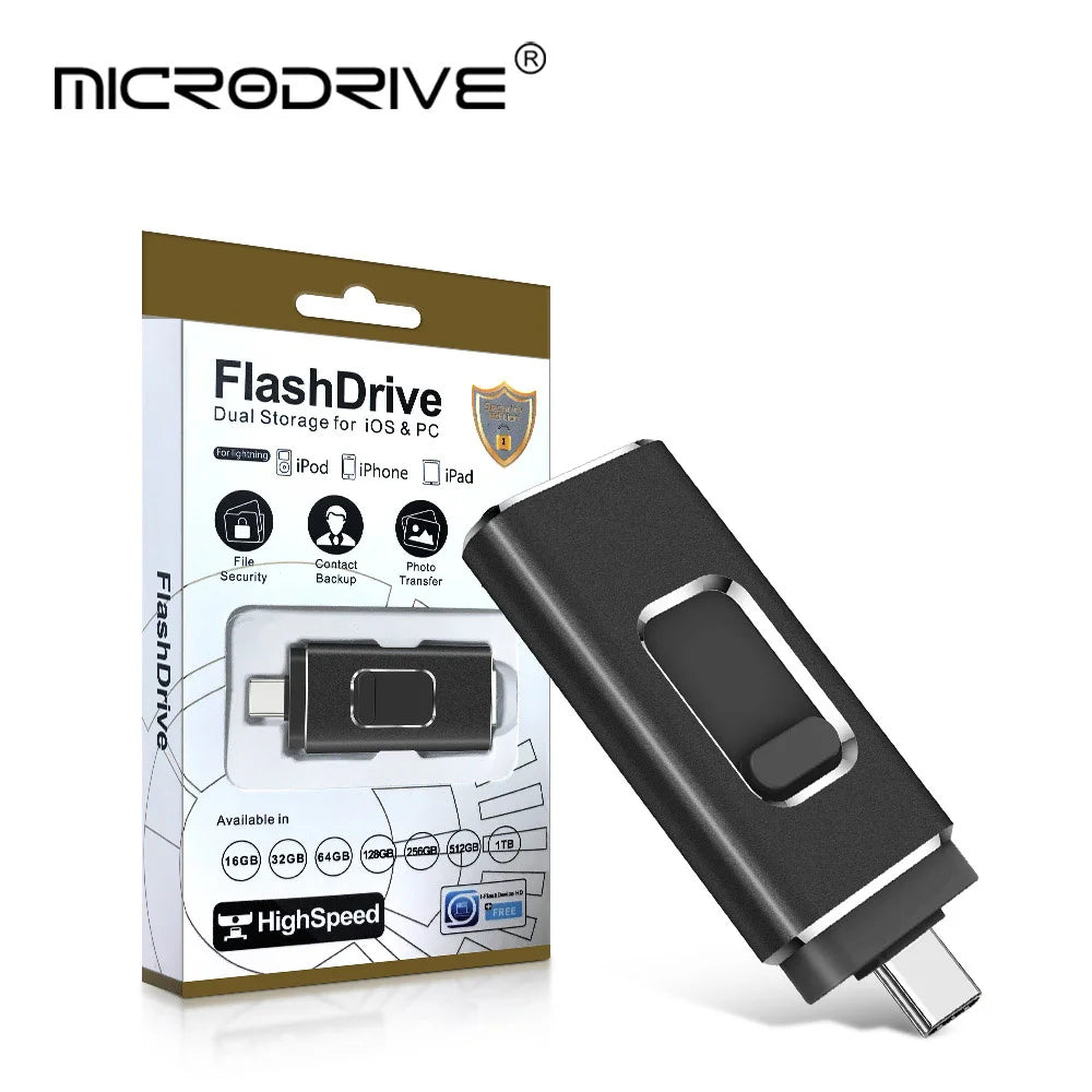 4-in-1-USB-Flash-Laufwerk, 64 GB, Hochgeschwindigkeits-Micro-USB-Stick, OTG-Typ-C-Stick, 32 GB, 128 GB, 256 GB, Memory Stick für iPhone, Samsung