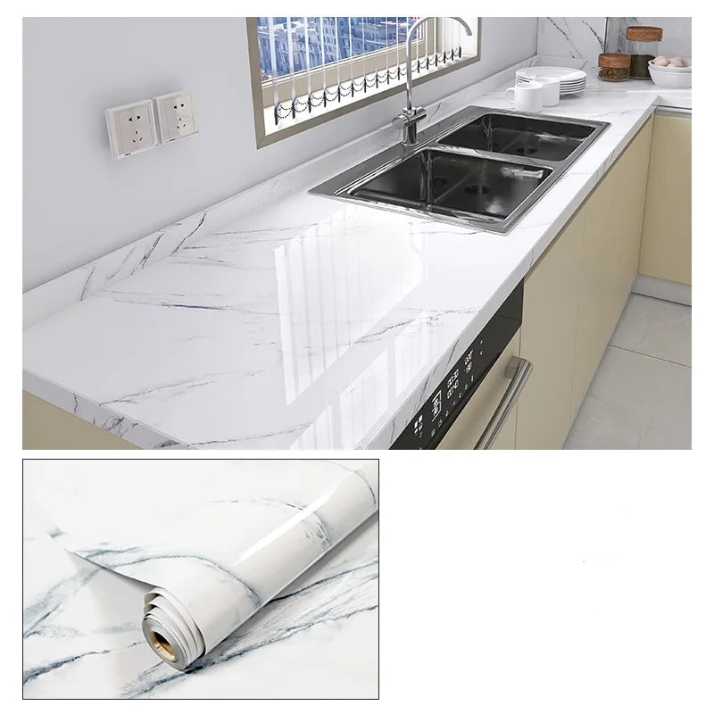 Wasserdichte Marmor Vinylfolie 60cm - Selbstklebende Tapete für Bad & Küche
