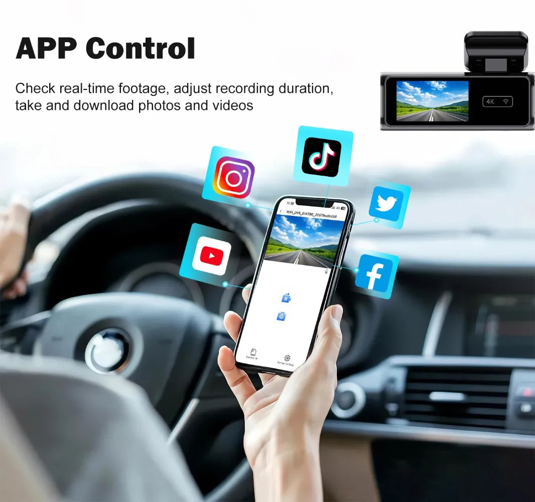 FUXL Ultra HD 4K Auto Front Dash Cam – Mini WIFI DVR Black Box mit 24H Parkplatz Monitor, Nachtsicht & optional GPS/Rückfahrkamera