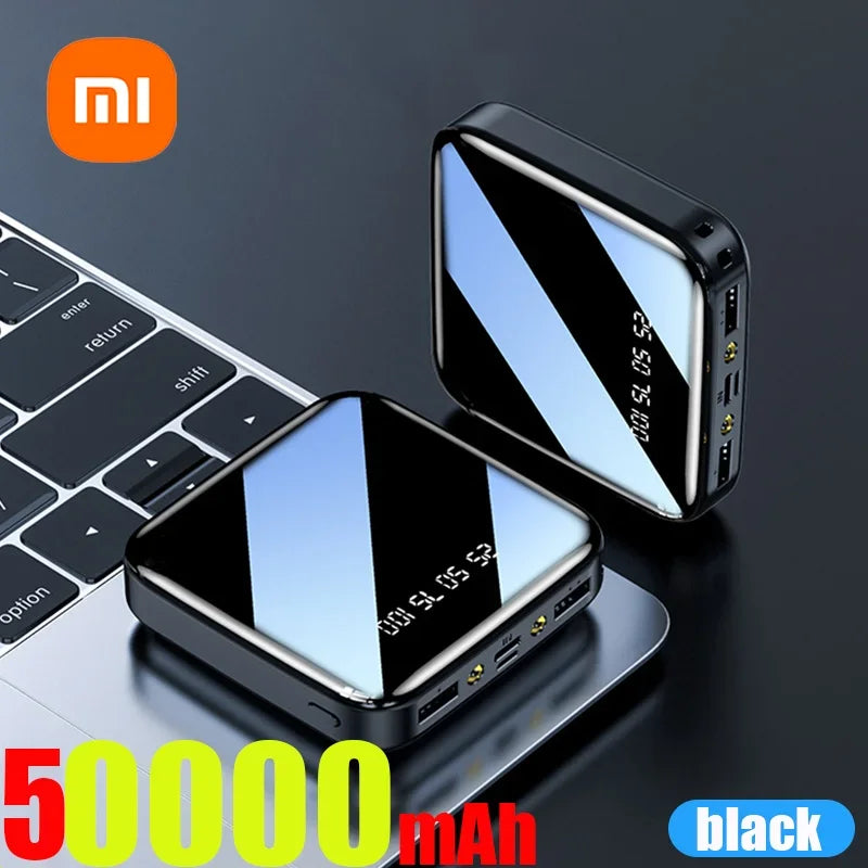 ξAO 200000 mAh Mini Power Bank – Tragbares Ladegerät mit LED-Digitalanzeige, Spiegel-Design, Schnellladung für iPhone, Xiaomi, Huawei