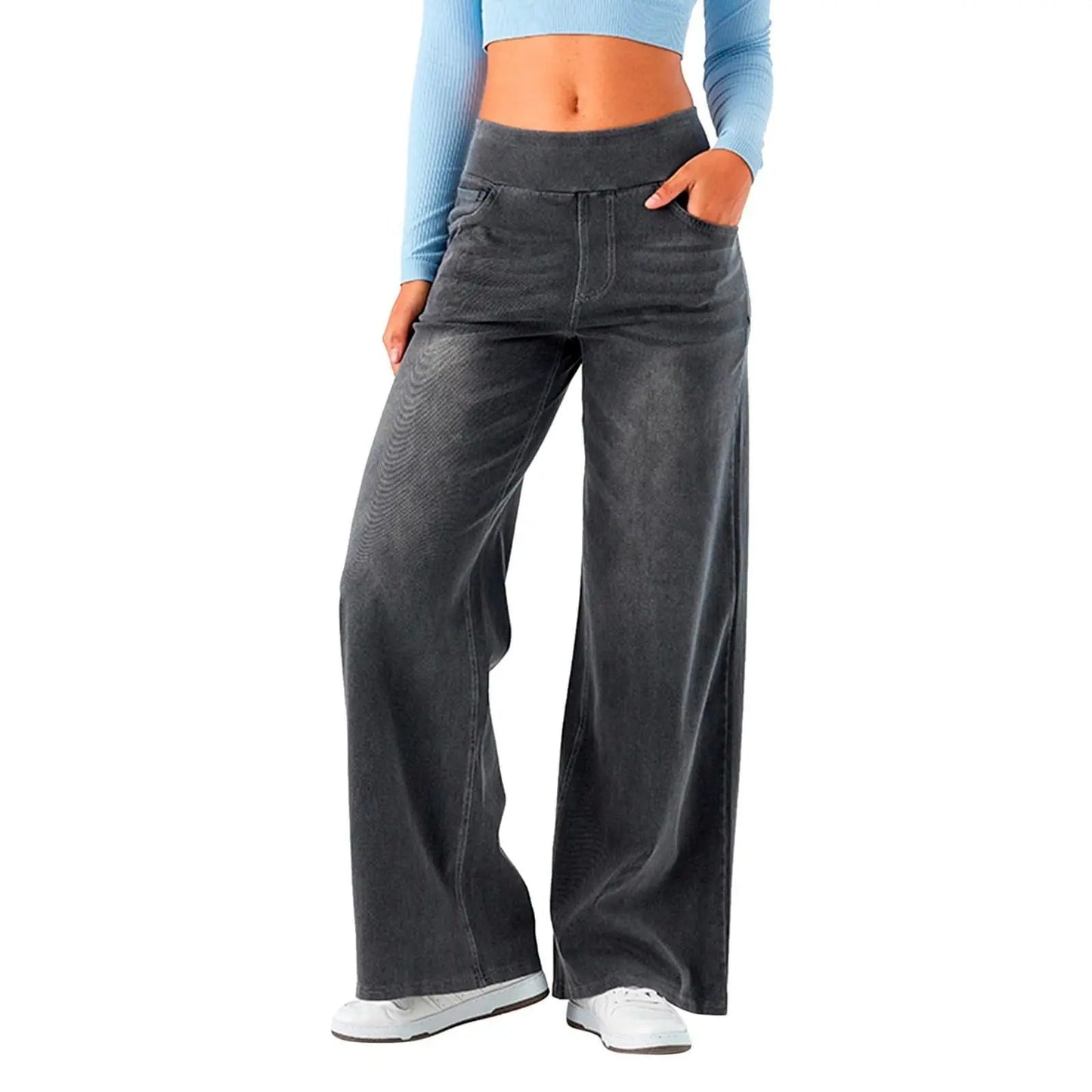 Damen High-Waist Jeans Weites Bein Knöchellang | Casual Streetwear