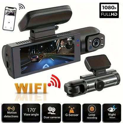 Dashcam 1080P Dual-Kamera WiFi – IR-Nachtsicht, Loop-Aufnahme, Weitwinkel, vorne & innen - FUXLShop