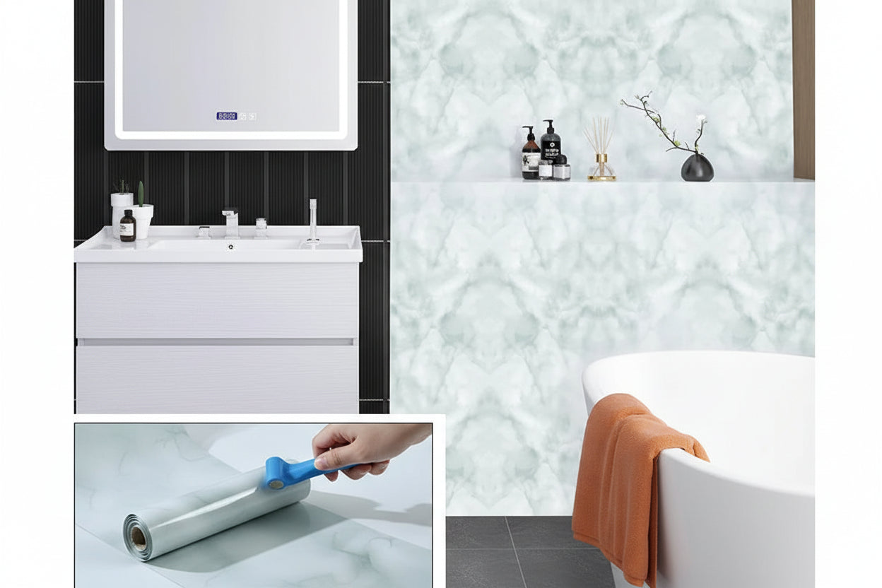 Wasserdichte Marmor Vinylfolie 60cm - Selbstklebende Tapete für Bad & Küche
