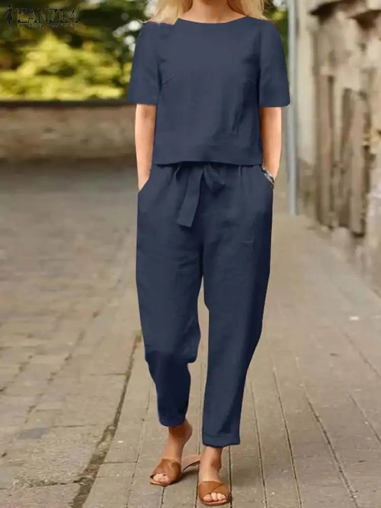 ZANZEA Sommer Frauen Kurzarm Bluse Harem Hosen Sets 2PCS Solide Trainingsanzug Zwei Stück Sets Lose Outfit Casual Passenden Sets