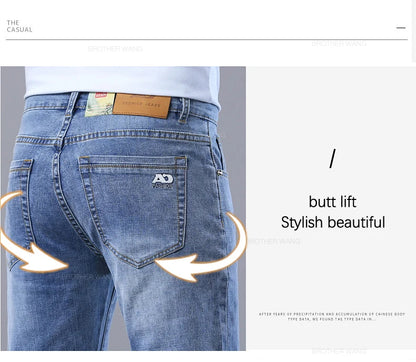 Frühlings-Herren-Jeans in Hellblau, schmal, stilvoll, lässig, Stretch-Stoff, Denim-Hose, klassische Hose, Rauchgrau - FUXL-Shopify 