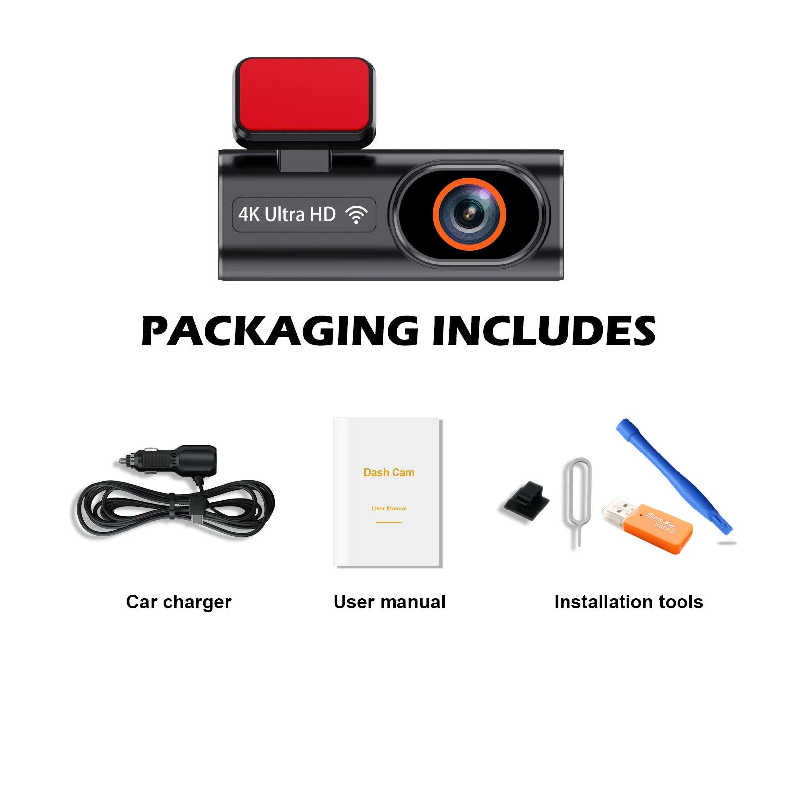 FUXL Ultra HD 4K Auto Front Dash Cam – Mini WIFI DVR Black Box mit 24H Parkplatz Monitor, Nachtsicht & optional GPS/Rückfahrkamera