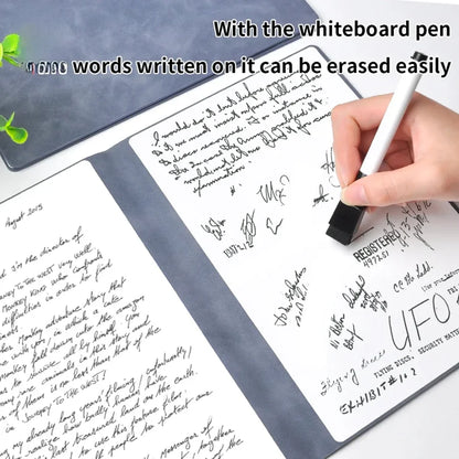 A5 wiederverwendbares Whiteboard-Notizbuch-Set mit Whiteboard-Stift, Löschtuch, Leder, Notizblock, Wochenplaner, tragbar, stilvoll, Büro