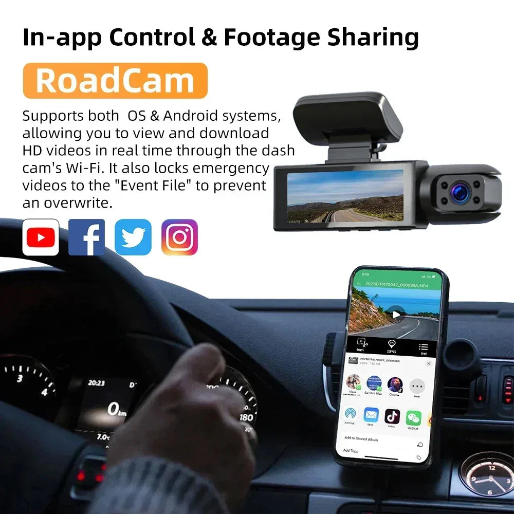 Dashcam 1080P Dual-Kamera WiFi – IR-Nachtsicht, Loop-Aufnahme, Weitwinkel, vorne & innen - FUXLShop