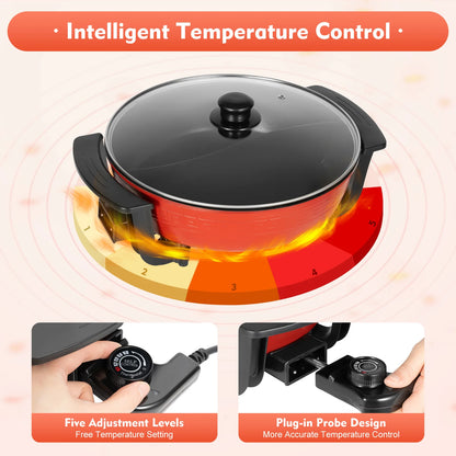 6L Haushalts-Hot Pot 1360 W 220 V elektrischer Kochtopf Bratpfanne Eintopftopf 2 Fächer Antihaft-Hotpot Temperatur einstellbar - FUXL-Shopify 
