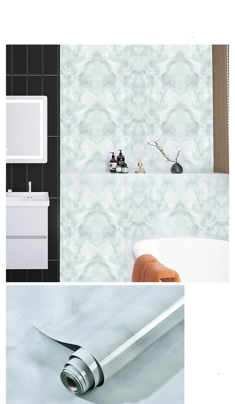 Wasserdichte Marmor Vinylfolie 60cm - Selbstklebende Tapete für Bad & Küche