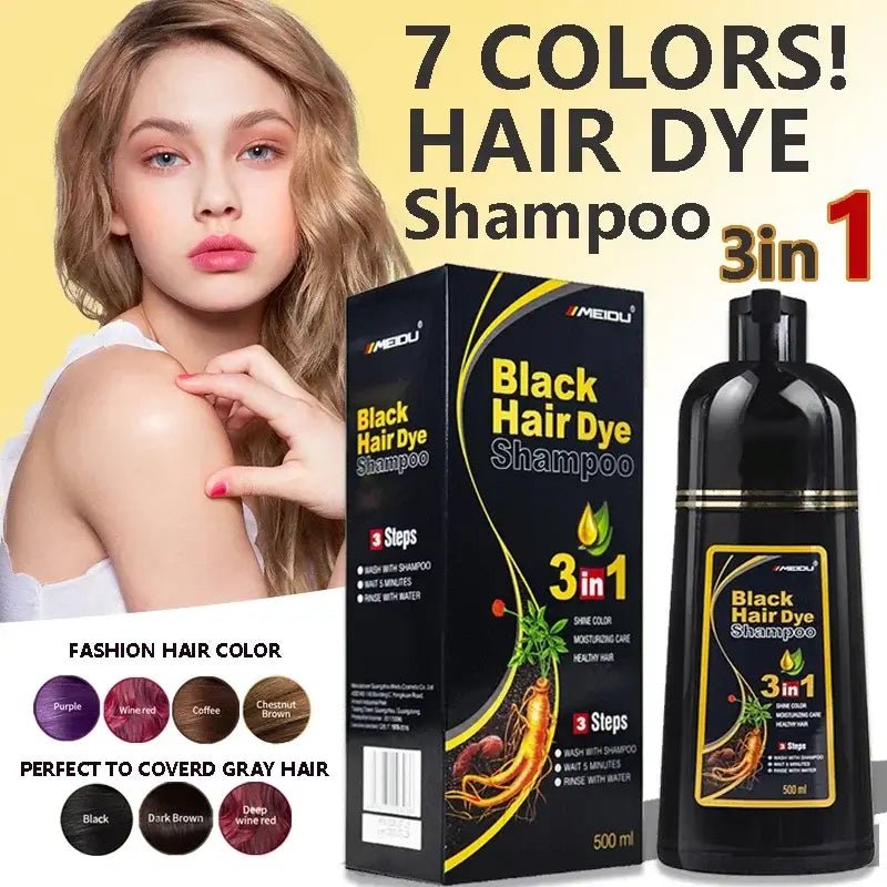 500 ml 3 - in - 1 - Haarfärbe - Shampoo, sofort verdunkelnd, grau bis schwarz, Polygonum Multiflorum, langlebig, effektive Färbung, Abdeckung für Männer und Frauen - FUXL - Shopify