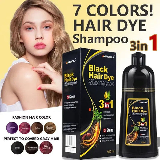 500 ml 3-in-1-Haarfärbe-Shampoo, sofort verdunkelnd, grau bis schwarz, Polygonum Multiflorum, langlebig, effektive Färbung, Abdeckung für Männer und Frauen