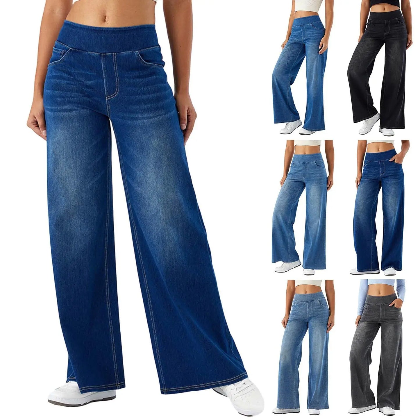 Damen High-Waist Jeans Weites Bein Knöchellang | Casual Streetwear