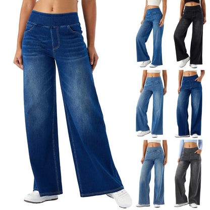 Damen High-Waist Jeans Weites Bein Knöchellang | Casual Streetwear