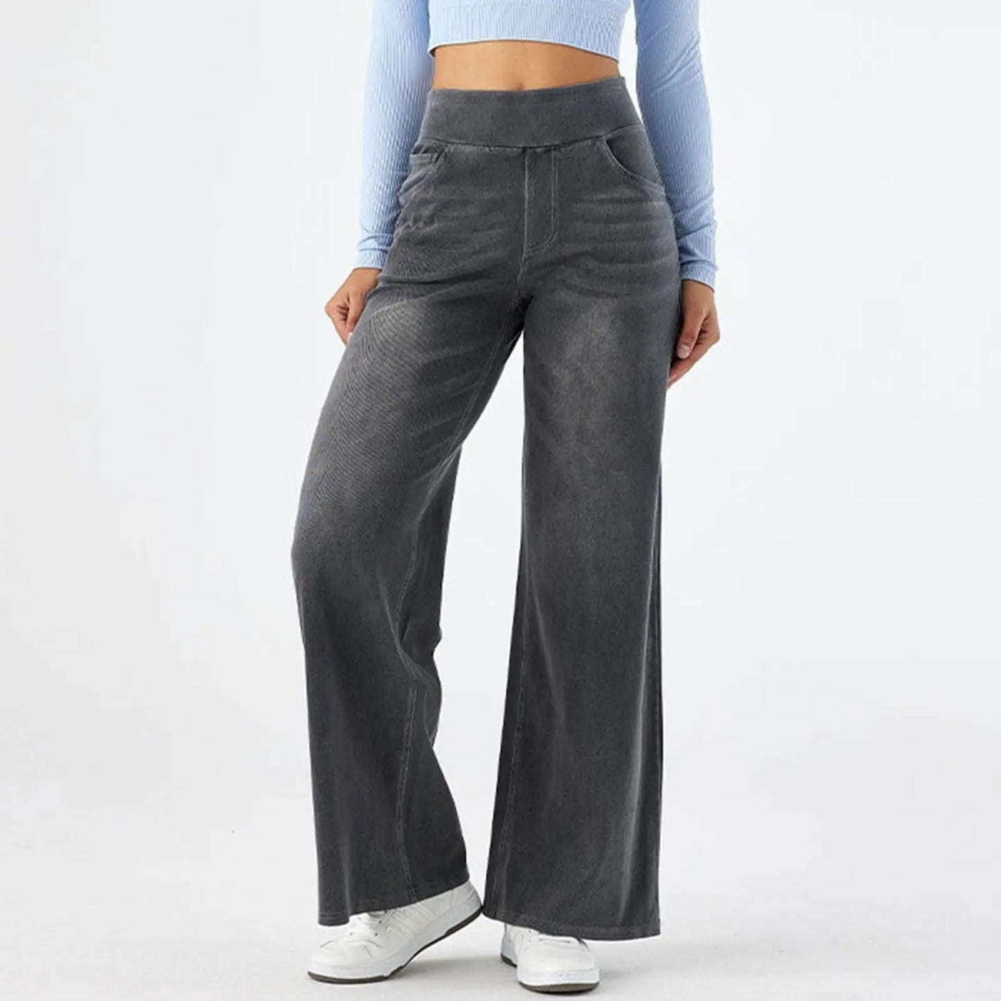 Damen High-Waist Jeans Weites Bein Knöchellang | Casual Streetwear