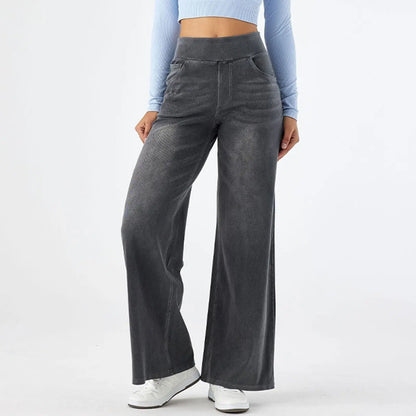 Damen High-Waist Jeans Weites Bein Knöchellang | Casual Streetwear