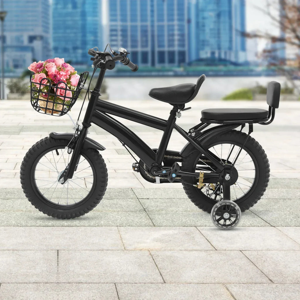 Kinderfahrrad 14 Zoll mit Korb & Rückenlehne – Höhenverstellbar, Stützräder, bis 60 kg belastbar für Kinder 3-7 Jahre - FUXLShop