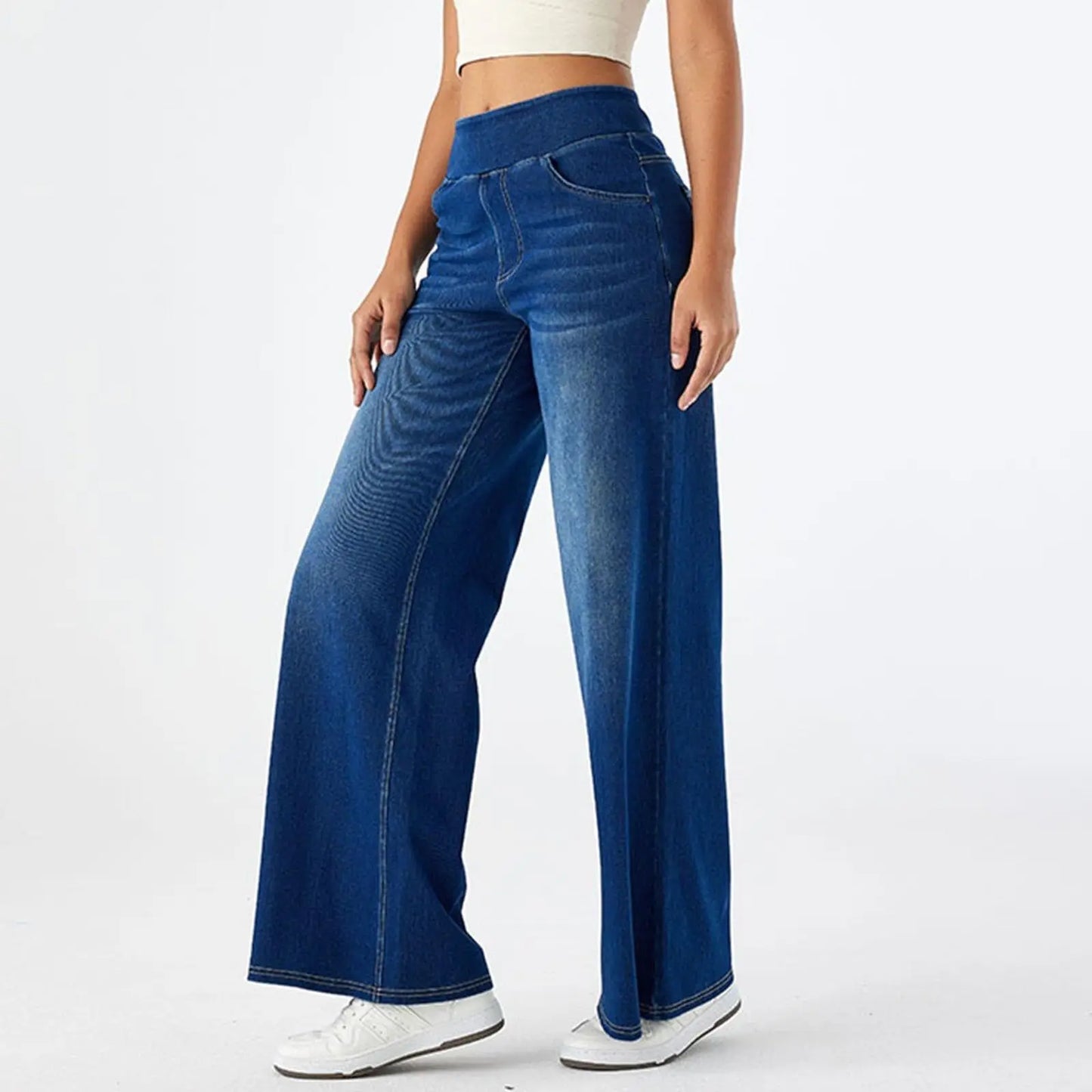 Damen High-Waist Jeans Weites Bein Knöchellang | Casual Streetwear