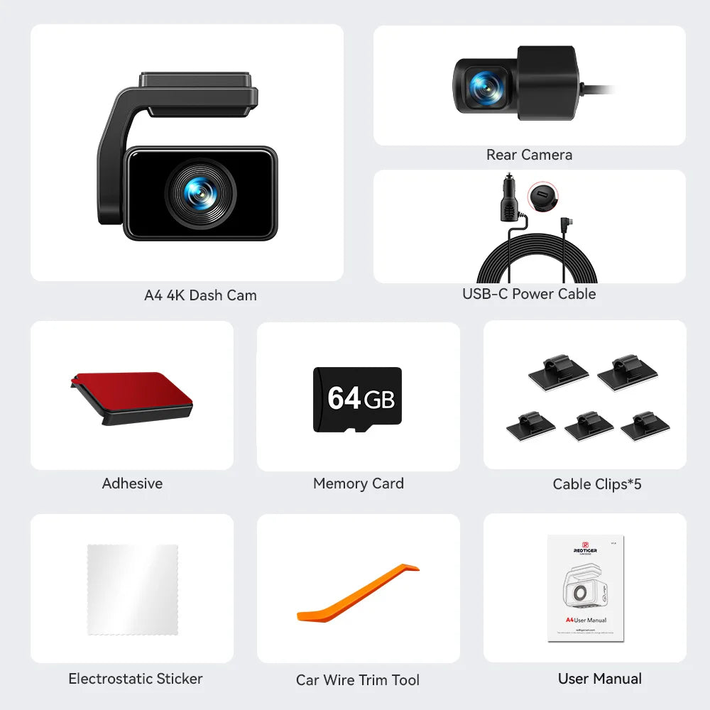 REDTIGER 4K Dash Cam vorne & hinten – Drive Recorder mit WiFi, GPS, Auto DVR, 24H Parkmodus & Black Box