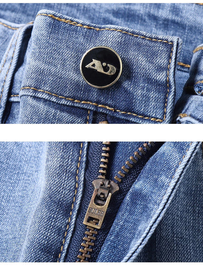 Frühlings-Herren-Jeans in Hellblau, schmal, stilvoll, lässig, Stretch-Stoff, Denim-Hose, klassische Hose, Rauchgrau - FUXL-Shopify 