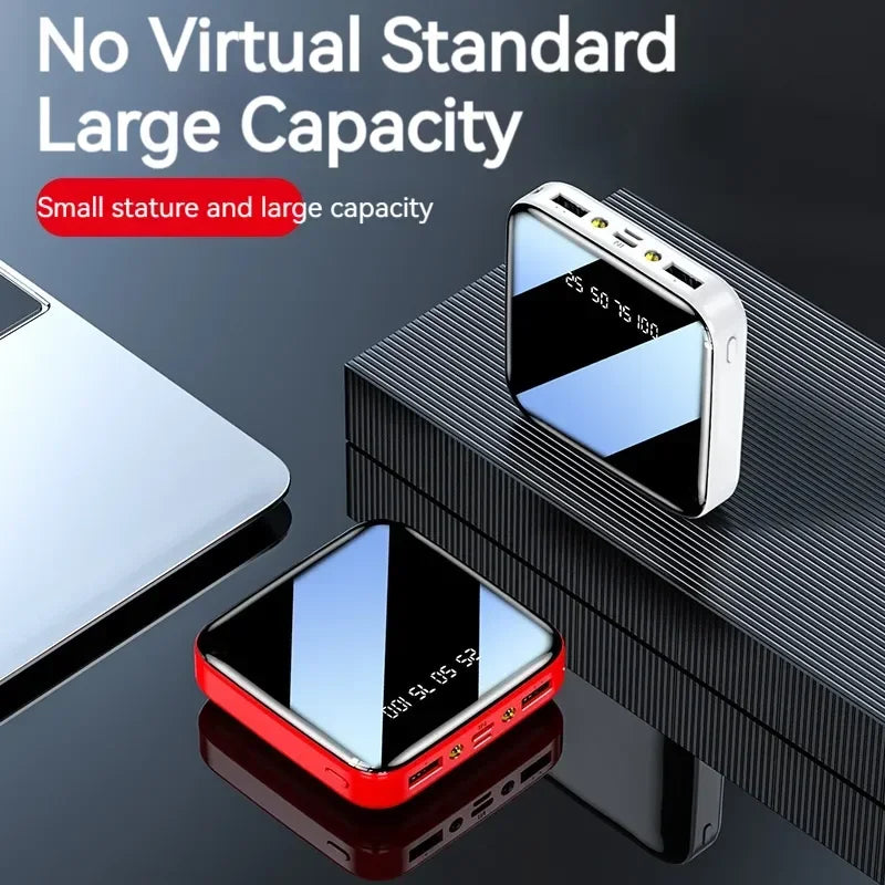 ξAO 200000 mAh Mini Power Bank – Tragbares Ladegerät mit LED-Digitalanzeige, Spiegel-Design, Schnellladung für iPhone, Xiaomi, Huawei