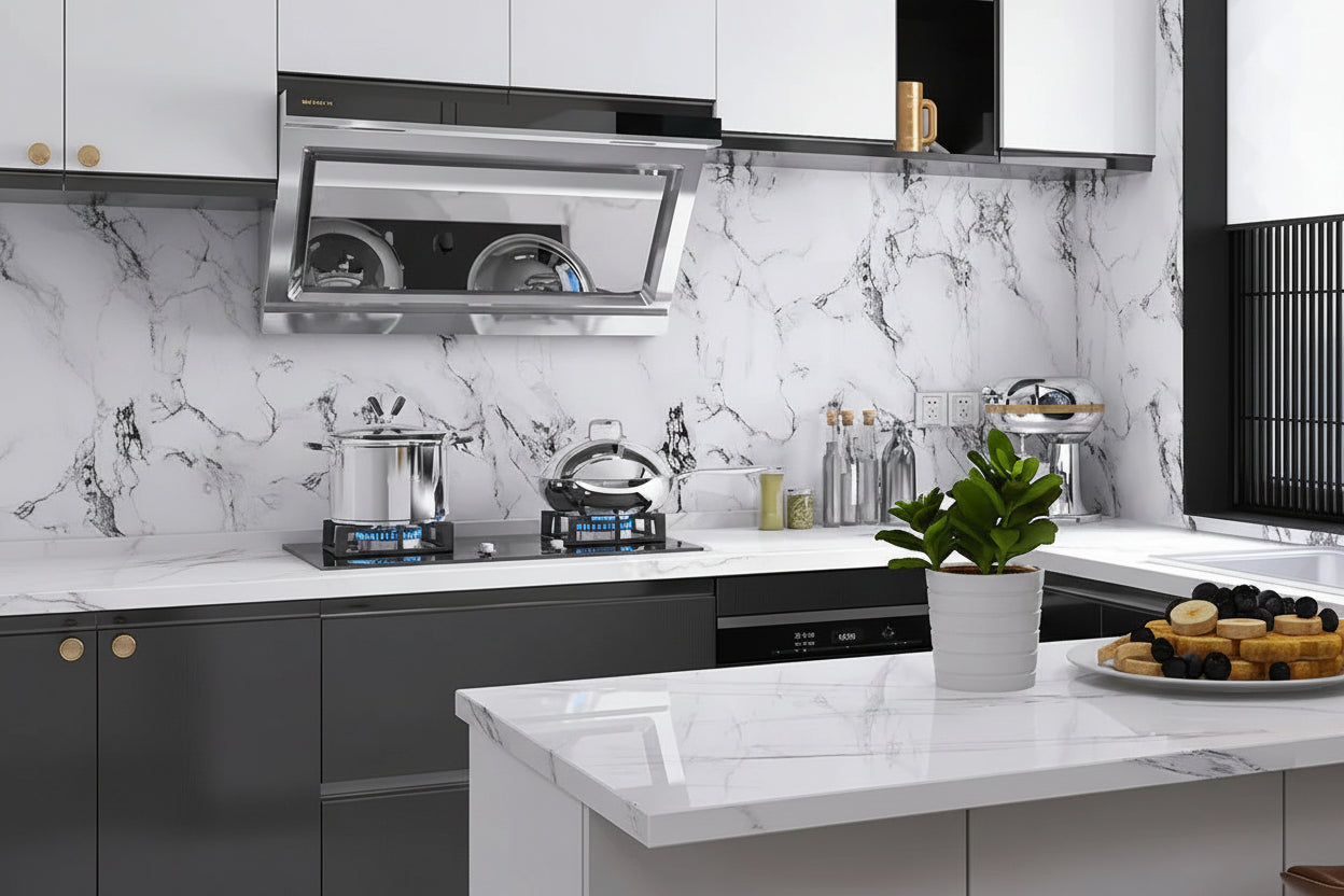 Wasserdichte Marmor Vinylfolie 60cm - Selbstklebende Tapete für Bad & Küche