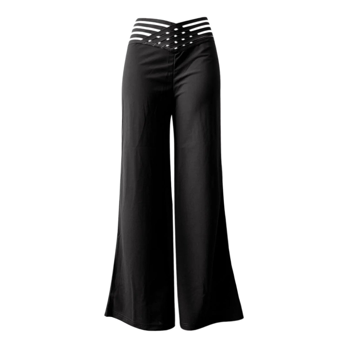 Frauen Ausgestelltes Hosen Elegante Büro Dame Casual Hohe Taille Hose Frühling Sommer Solide Kreuzmuster Sheer Mesh Patch Breite Bein Hose