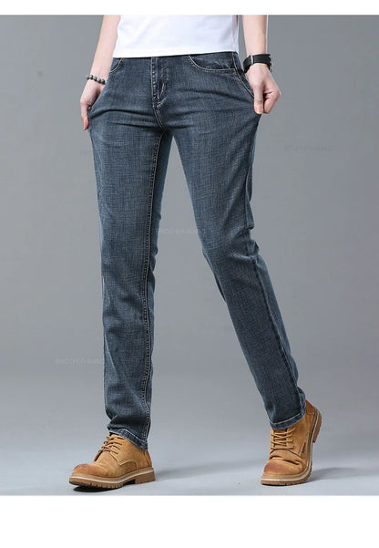 Frühlings-Herren-Jeans in Hellblau, schmal, stilvoll, lässig, Stretch-Stoff, Denim-Hose, klassische Hose, Rauchgrau - FUXL-Shopify 