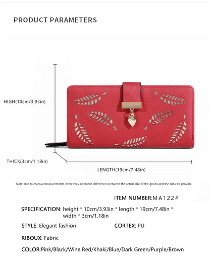 Frauen Brieftasche PU Leder Geldbörse Weibliche Lange Brieftasche Gold Hohl Blätter Beutel Handtasche Für Frauen Geldbörse Karte Halter Kupplung - FUXL-Shopify 