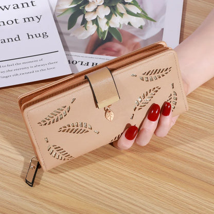 Frauen Brieftasche PU Leder Geldbörse Weibliche Lange Brieftasche Gold Hohl Blätter Beutel Handtasche Für Frauen Geldbörse Karte Halter Kupplung - FUXL-Shopify 