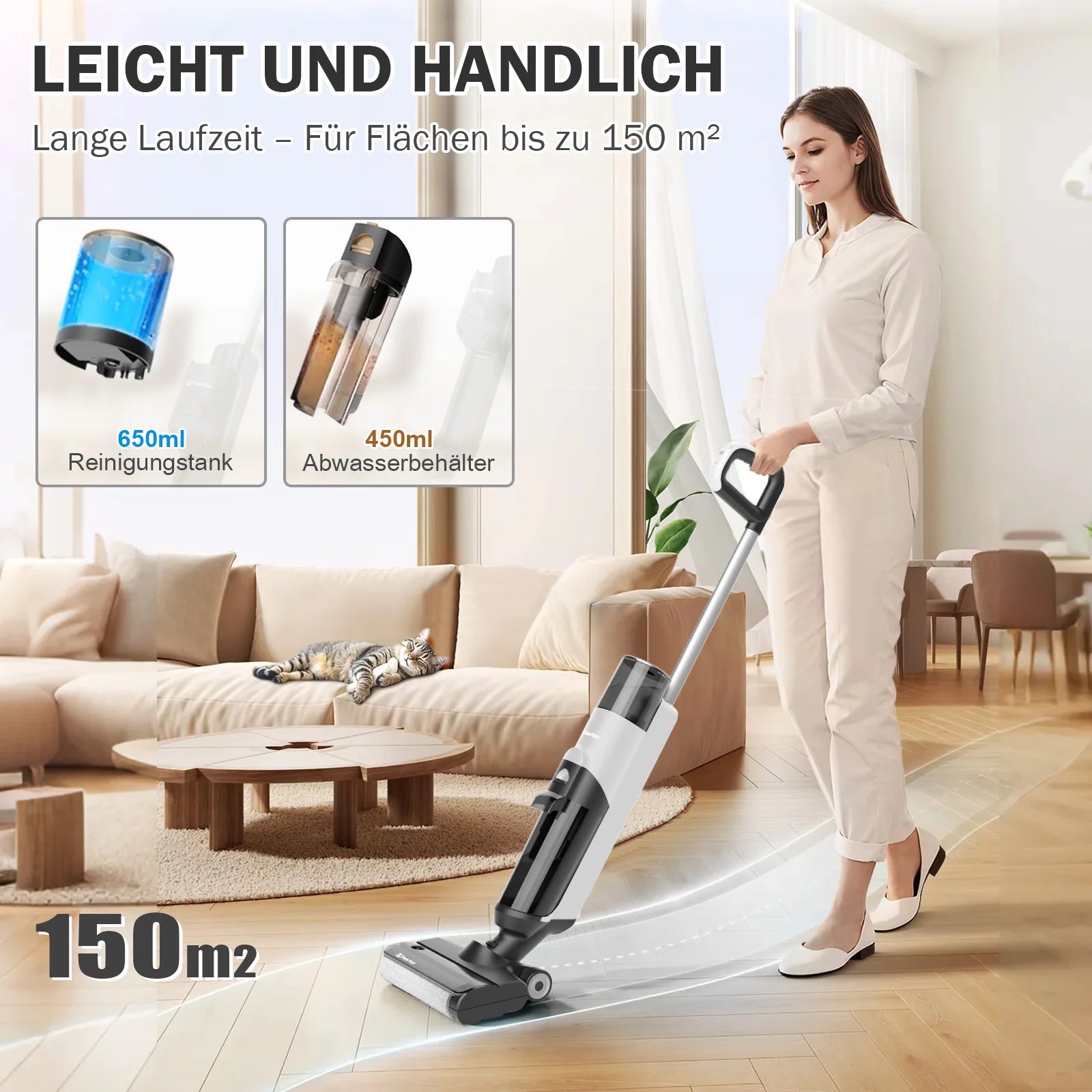 Hearten M01 Staubsauger im Einsatz auf Laminatboden