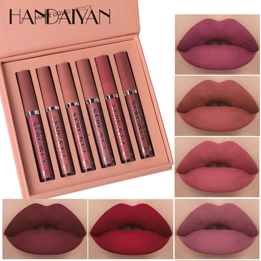 HANDAIYAN 6er Set Flüssig-Lippenstift – Langanhaltender Matt Lipgloss, Nicht Abfärbend – Geschenkbox - FUXL-Shopify 