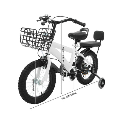 Kinderfahrrad 14 Zoll mit Korb & Rückenlehne – Höhenverstellbar, Stützräder, bis 60 kg belastbar für Kinder 3-7 Jahre - FUXLShop