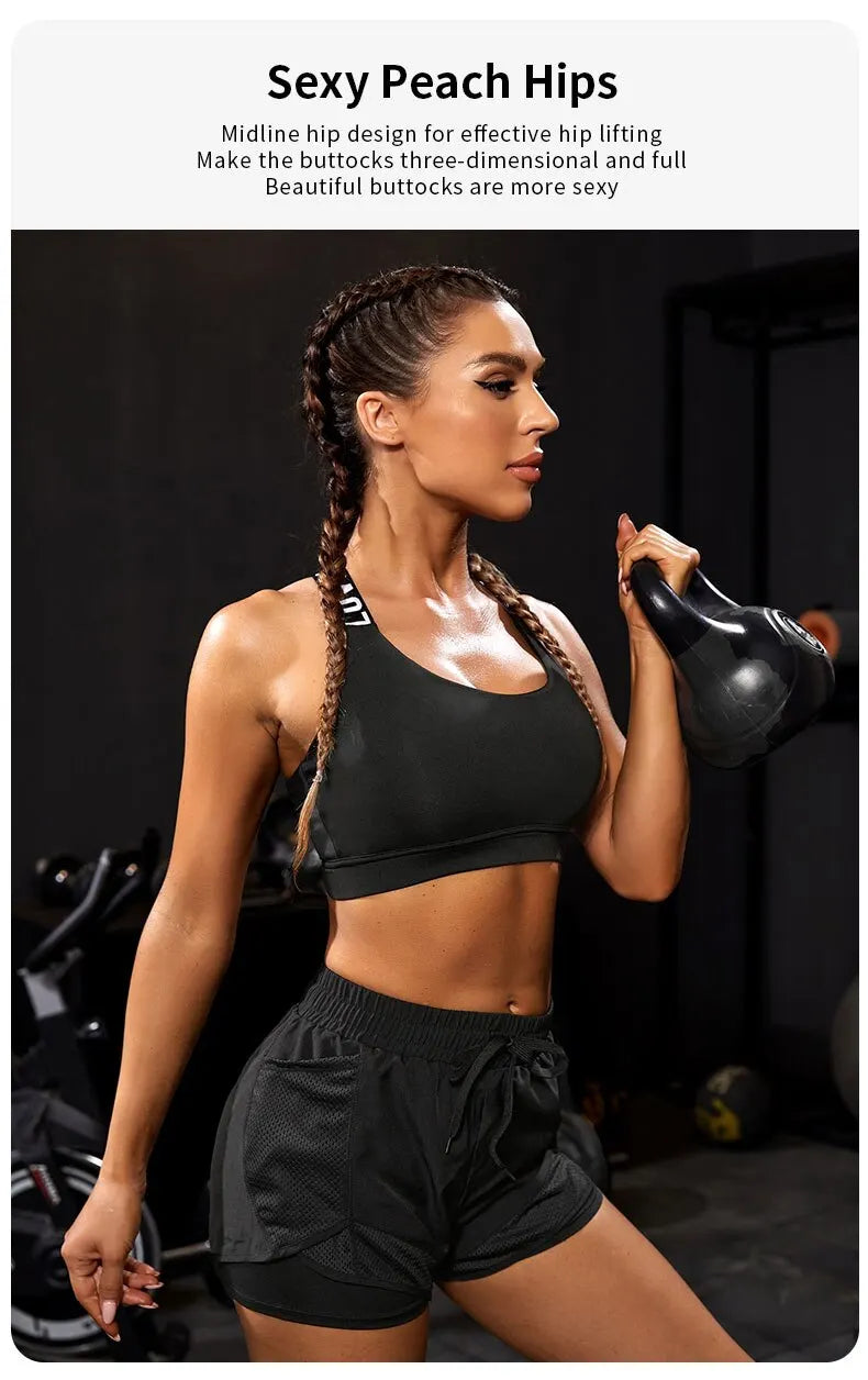Elastische Sportshorts für Damen, Shorts mit Taschen, gefälschte zweiteilige Yoga-Leggings zum Laufen und Training
