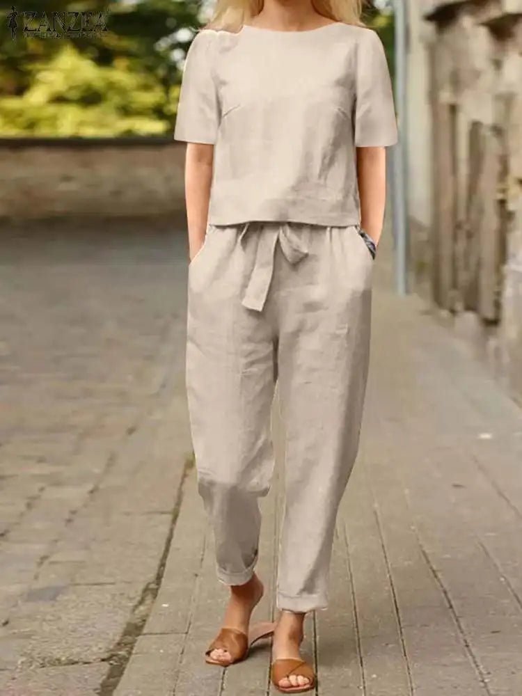 ZANZEA Sommer Frauen Kurzarm Bluse Harem Hosen Sets 2PCS Solide Trainingsanzug Zwei Stück Sets Lose Outfit Casual Passenden Sets