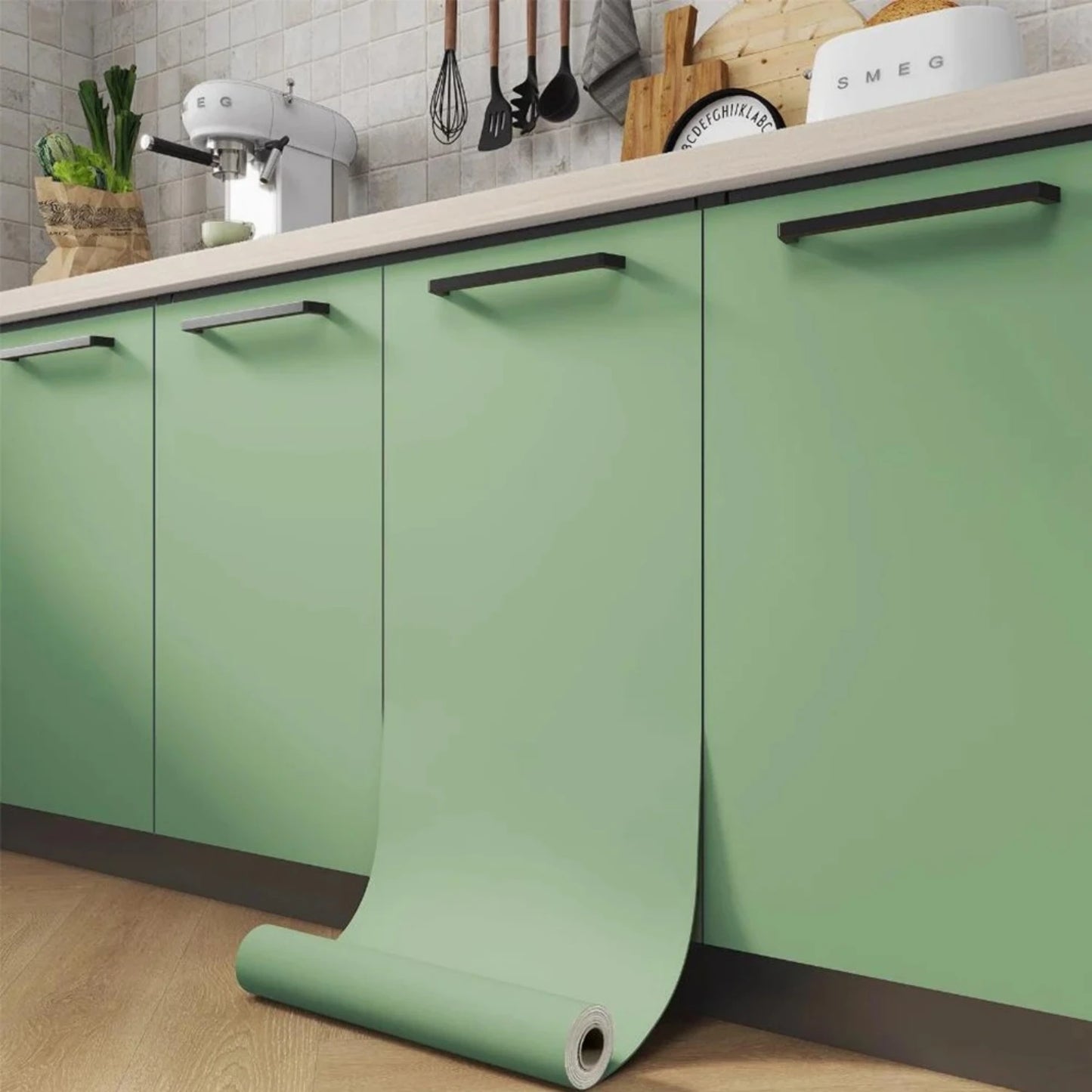 55 cm Breite, grün, matt, selbstklebende Folienaufkleber, verdickte Möbel, Küchenschränke, Tische, Wand, DIY-Renovierungstapete