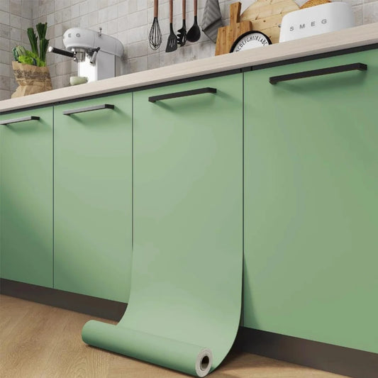 55 cm Breite, grün, matt, selbstklebende Folienaufkleber, verdickte Möbel, Küchenschränke, Tische, Wand, DIY-Renovierungstapete