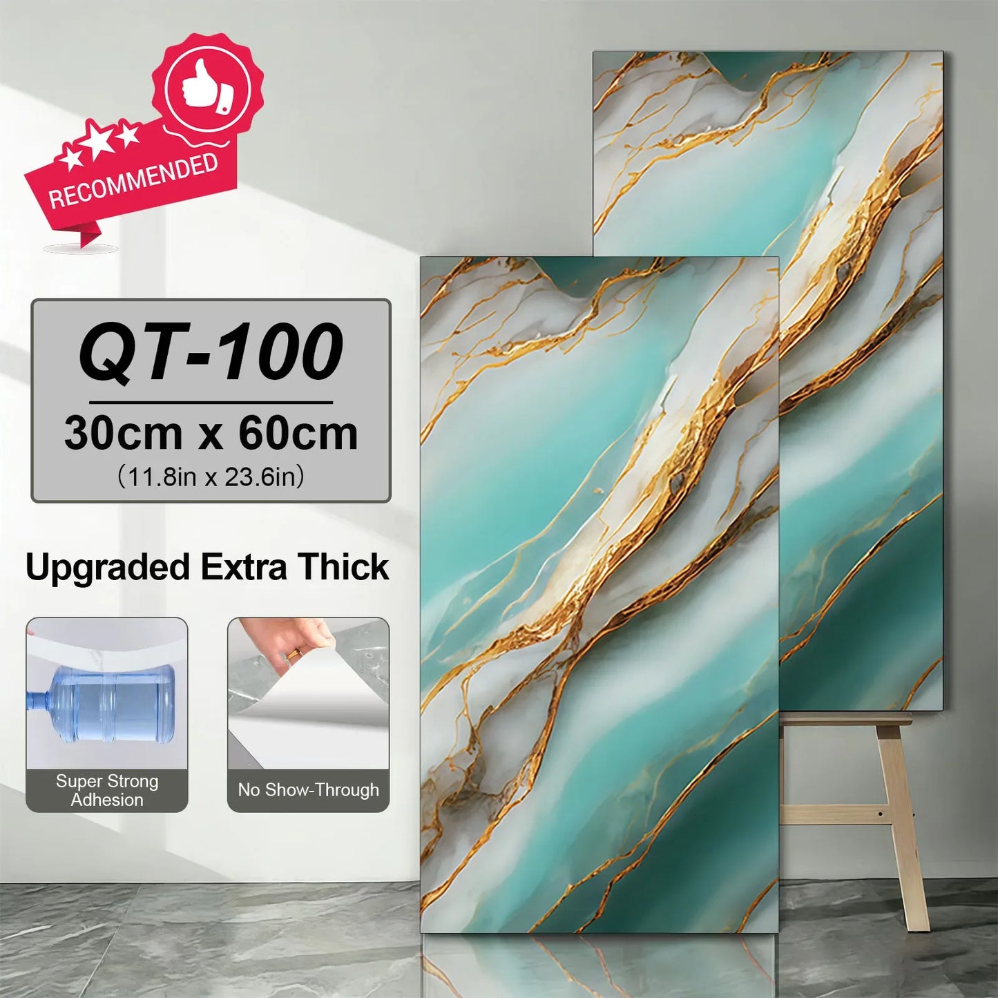 Selbstklebende Marmorfliesen-Aufkleber 30x60 cm – PVC-Vinyl, wasserdicht, 20 oder 40 Stück