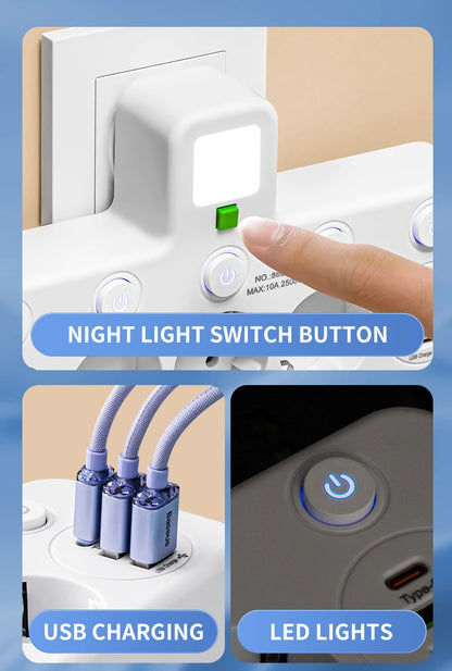 EU-Stecker, Steckdose, 5 Steckdosen, Steckdose, kein Verlängerungskabel, mit oder ohne ihn, USB-Typ-C-Anschlüsse, zwei Spezifikationen - FUXL-Shopify 