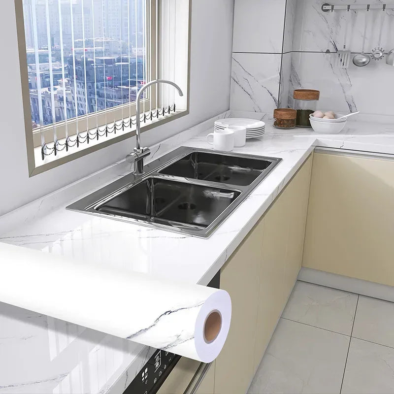 Wasserdichte Marmor Vinylfolie 60cm - Selbstklebende Tapete für Bad & Küche - FUXLShop