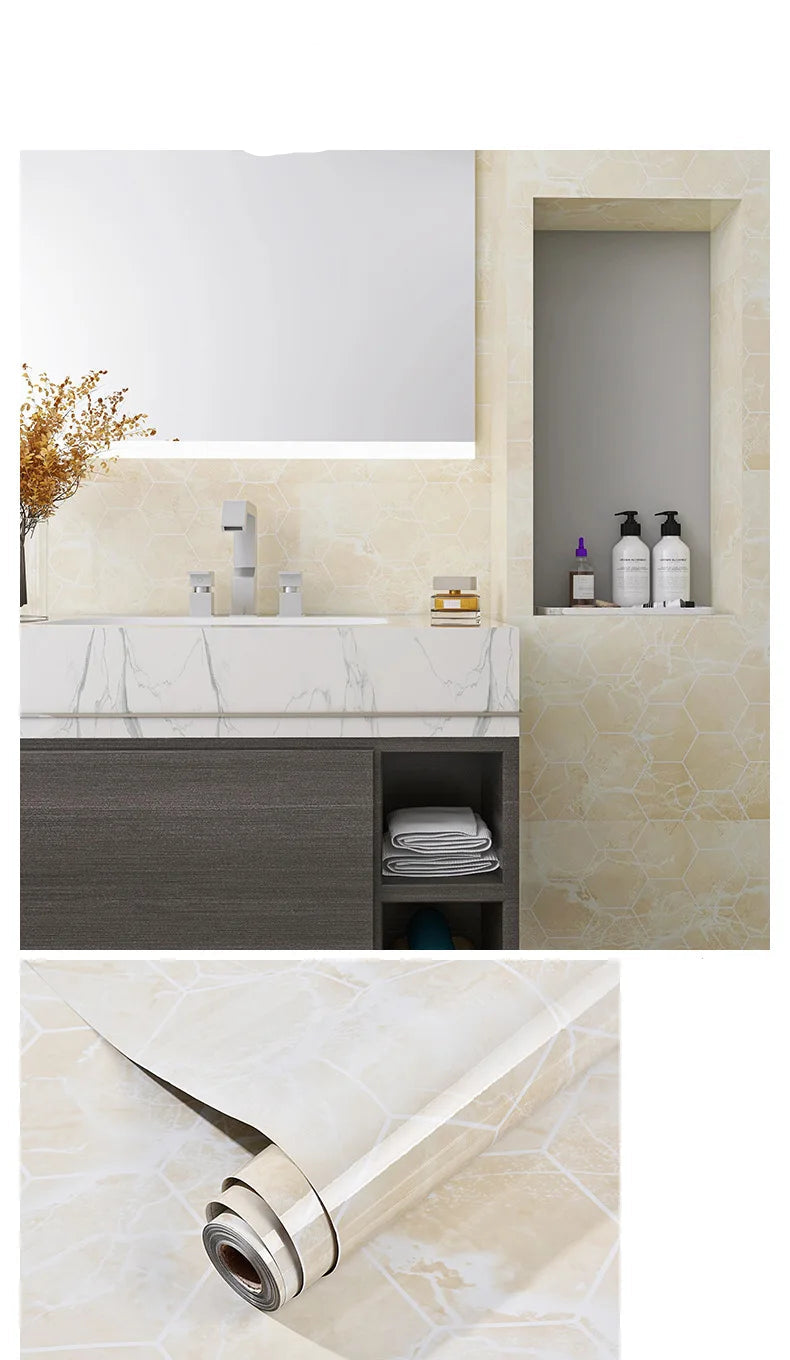 Wasserdichte Marmor Vinylfolie 60cm - Selbstklebende Tapete für Bad & Küche